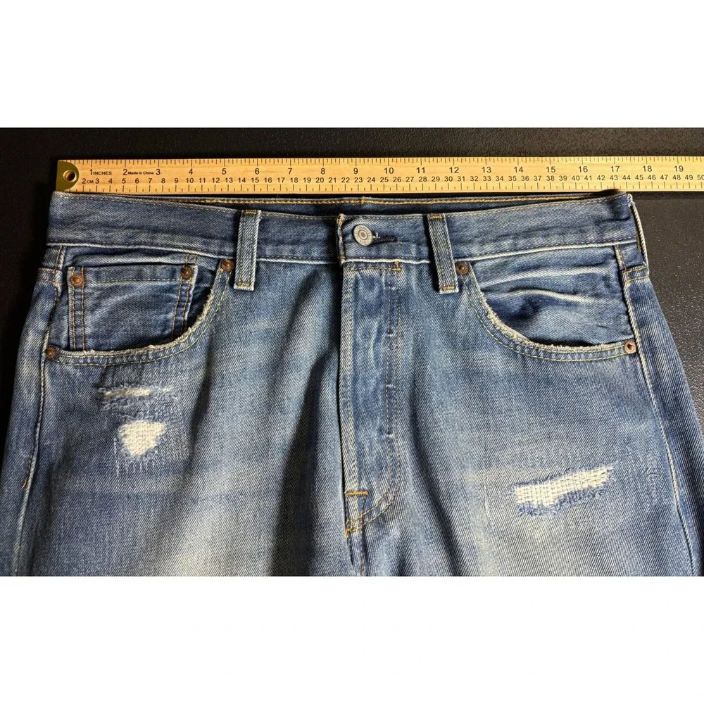 Levis 501 150th Anniversary Mens Distressed Straight Leg Jeans Blue W34 L38